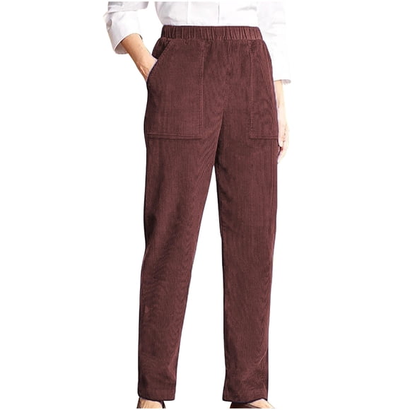 AherBiu Corduroy Pants Women High Waisted Straight Lounge Pants Fall Winter Vintage Slacks with Pockets