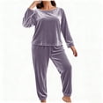 thumbnail image 4 of Ounisa Women Plus Size Pajama Set, Long Sleeve Button-Down Soft Comfy Two-Piece Sleepwear Lounge Set, 4 of 5