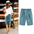thumbnail image 2 of Dealovy Plus Size Shorts for Women Cotton Linen Fashion Printed Drawstring High Waisted Lounge Shorts, 2 of 3
