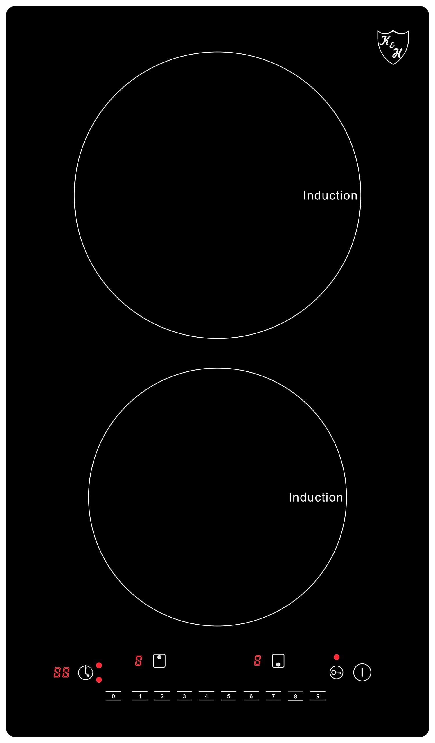 K&H 2 Burner 12 Inch Built-in Induction Electric Stove Top Ceramic Cooktop 120V 1800W INDV-1802-120