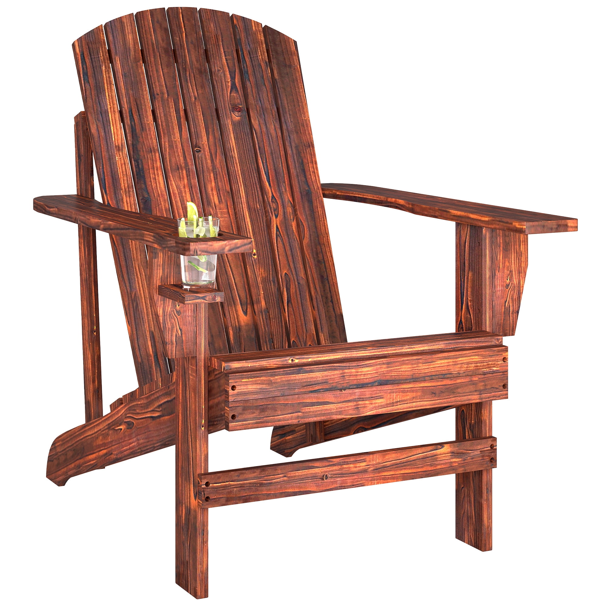 Outsunny Classic Adirondack Chair with Cup Holder for Backyard Brown