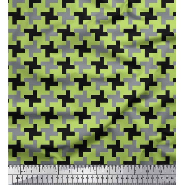 Soimoi Satin Silk Fabric Abstract Geometric Printed Fabric 1 Yard 42 Inch Wide