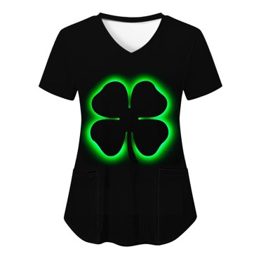 QIPOPIQ T-Shirts à Manches Courtes à Col en V pour Femmes St. Patrick's Day T-Shirts pour Dames T-Shirt Trèfle T-Shirt Vert Hauts T-Shirts St Patricks Day Imprimés Poches Tunique T-Shirts des Fêtes Aubaines