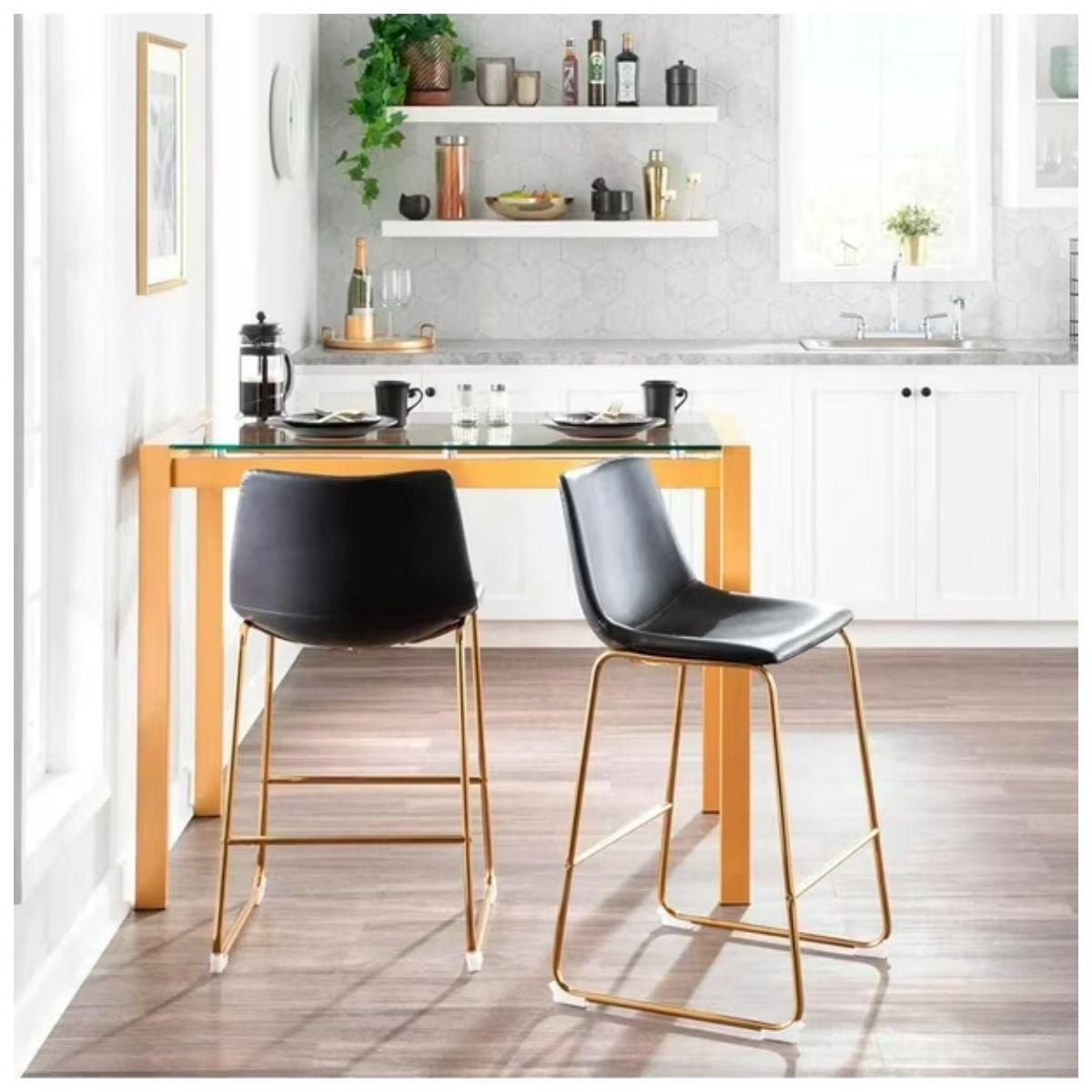 Tabouret de bar Heavenly Collection en PU avec pieds dorés