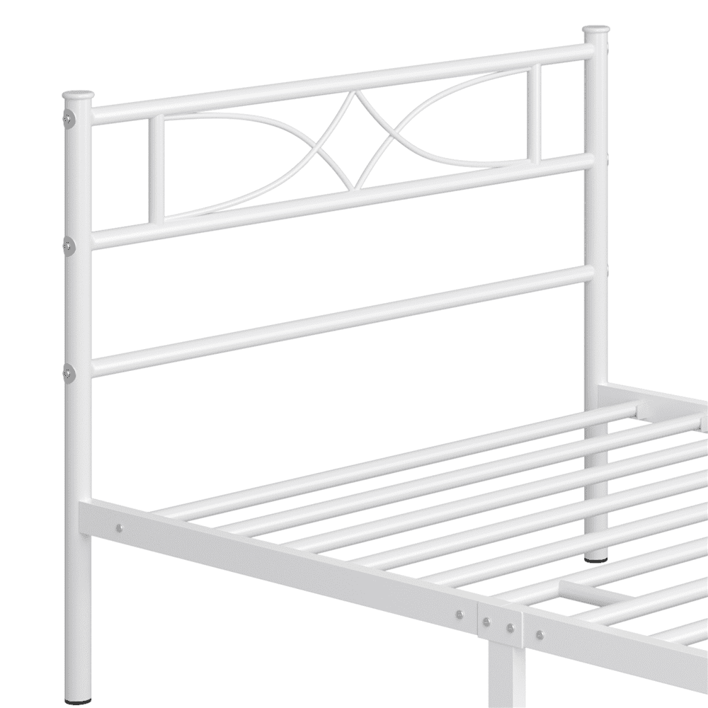 Fullfurnique Simple Metal Platform Bed with Curved Design for Adult, Twin, White