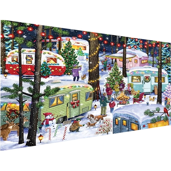 YALKIN Christmas Happy Camping Large Diamond Painting Kits for Adults Full Round Drill DIY Diamond Dotz Kits for Home Wall Decor