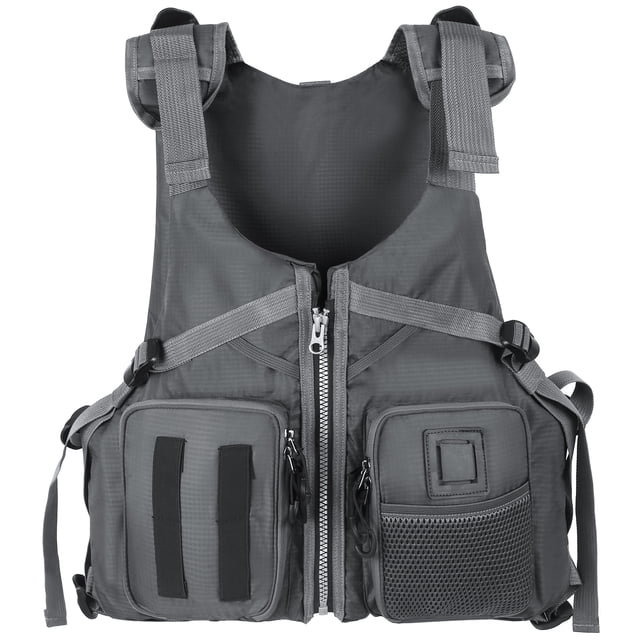 Graflsoa Adjustable Polyester Life Jacket with Detachable Pads, Multiple Pockets, and Durable Stitching for Outdoor Activities - Grey