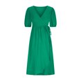 thumbnail image 4 of Robes d'Été pour Femmes 2023 Col en V Portefeuille Manches Bouffantes Boho Robe Midi Taille à Nouer Fendue Décontractée Unie Plage Soleil Robes, 4 of 6
