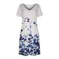 thumbnail image 4 of SMihono Robe d'Été pour Femmes Grande Taille Mode Décontractée Col en V Imprimé Ample Élastique Manches Courtes Jupe, 4 of 5