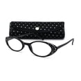 thumbnail image 1 of Womens Rhinestone Studded Oval Cat Eye Reading Glasses with Hard Case Black +1.0, 1 of 4