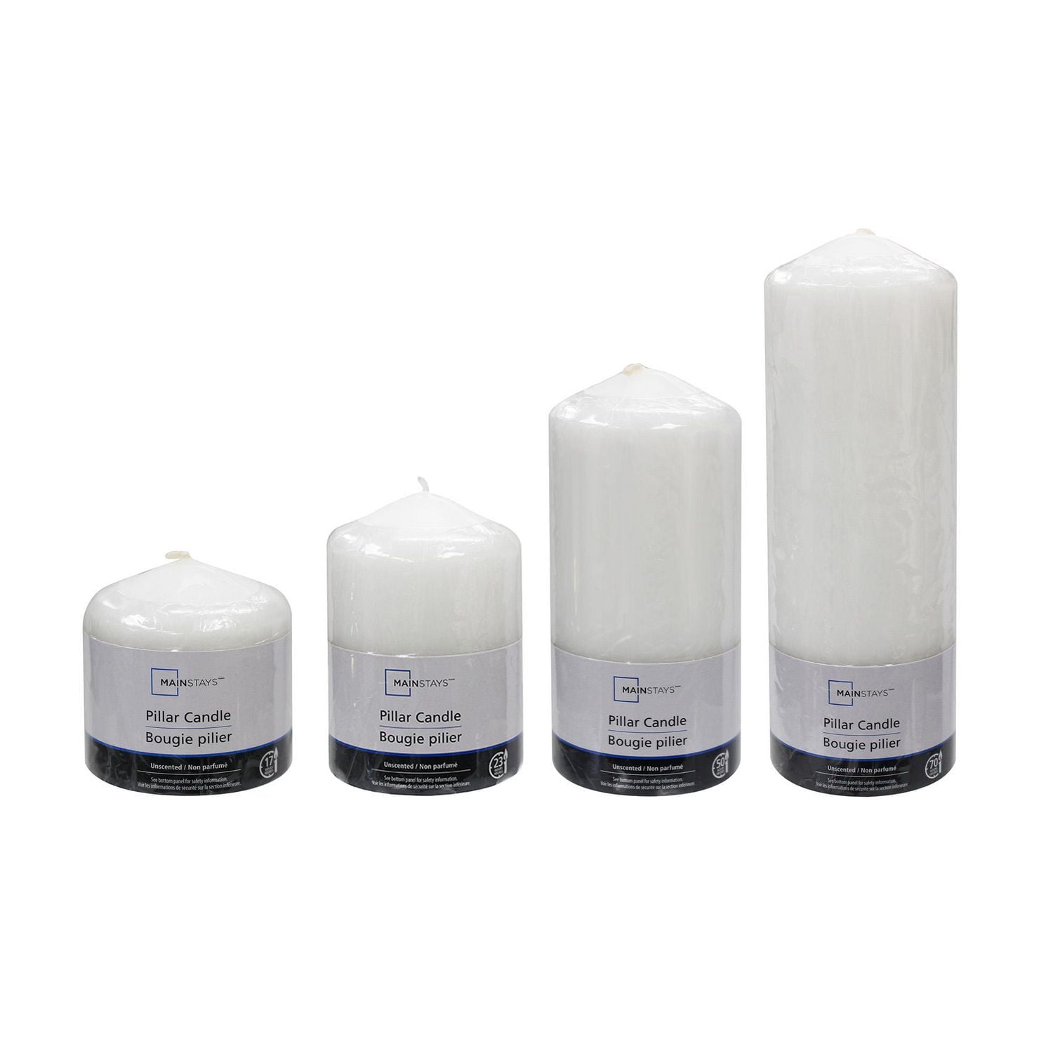 Mainstays 3PK bougies piliers blanc, non parfumé