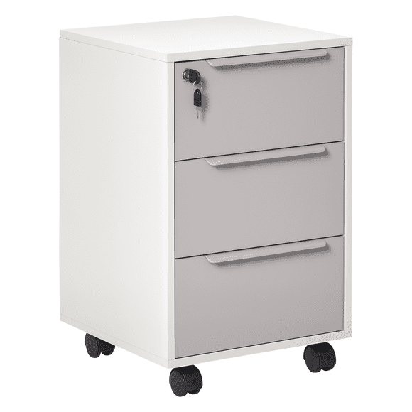 HOMCOM Classeur Vertical avec Serrure, Classeur à 3 Tiroirs, Gris