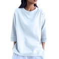thumbnail image 1 of Timegard Hauts à Manches 3/4 pour Femmes Col Rond Couleur Unie T-Shirts Confortables Automne Décontractés Amples, 1 of 6