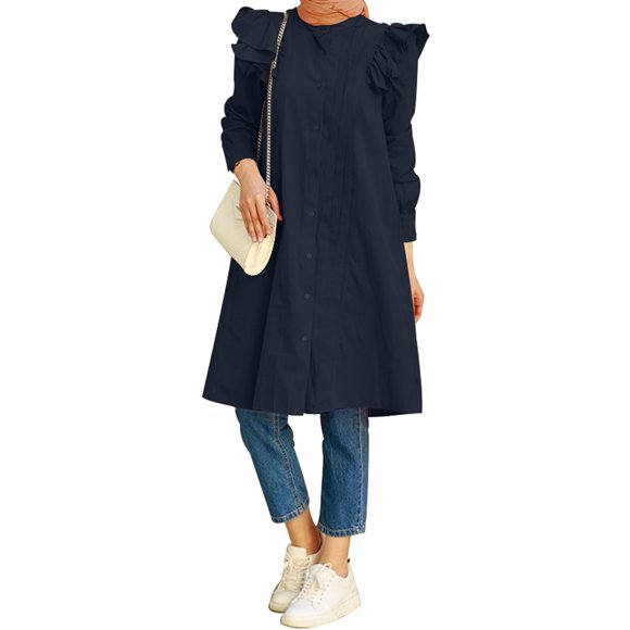 ZANZEA Women Solid Color Button Down Puff Long Sleeves Muslim Casual Blouse