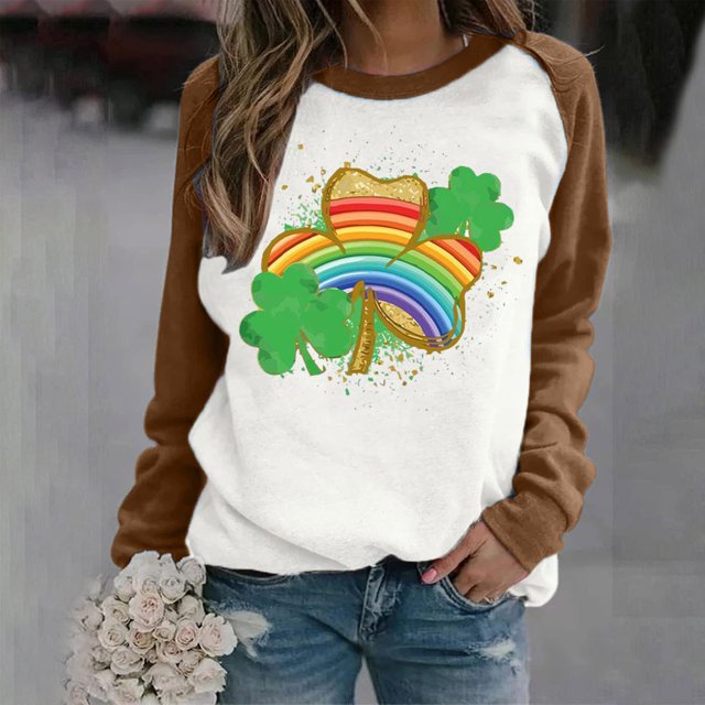 T-shirt de la Saint-Patrick pour Femmes, Imprimé Saint-Patrick, Col Rond, Manches Longues, Haut Ample