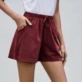 thumbnail image 4 of Timegard Cotton Linen Shorts for Women Elastic Waisted Drawstring Wide Leg Lounge Shorts with Pocket, 4 of 7