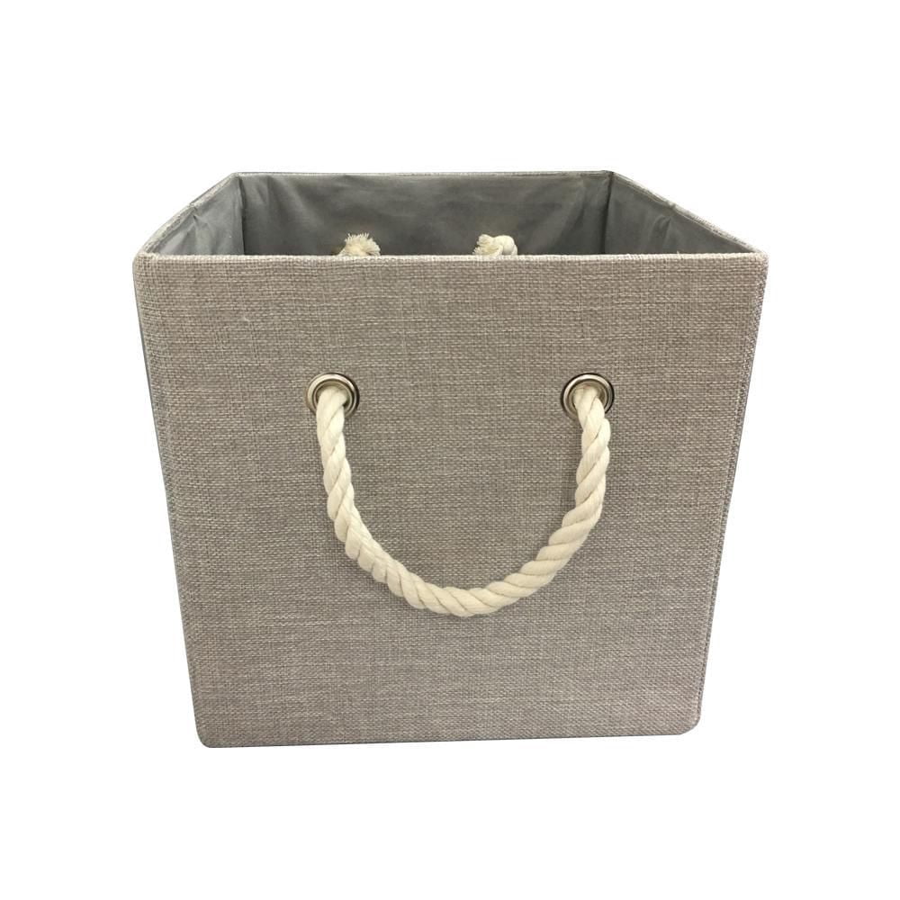 Hometrends 10.23" x 10.23" x 10.23"H Collapsible Faux Linen Fabric Storage Cube Bin with Cotton Rope Handles (Single)