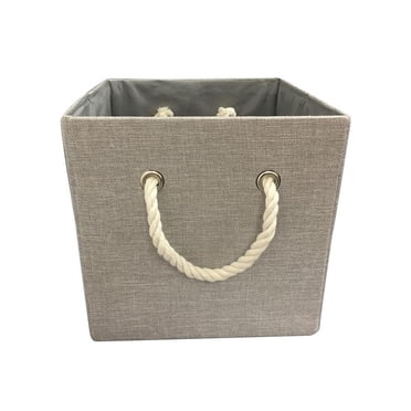 Hometrends 10.23" x 10.23" x 10.23"H Collapsible Faux Linen Fabric Storage Cube Bin with Cotton Rope Handles (Single)