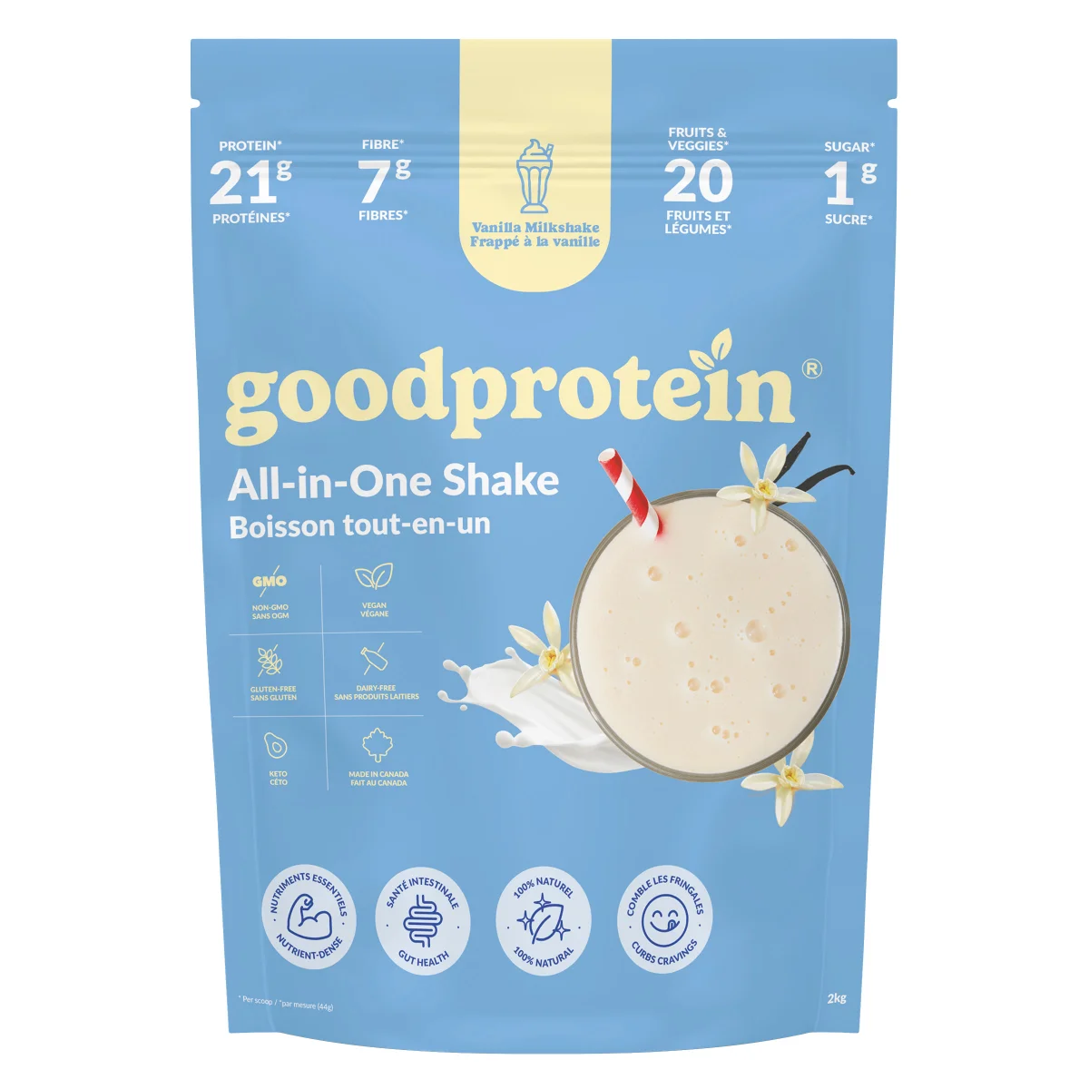 LARGE 2KG Good Protein Vegan Plant-based Protein Powder 100% Natural Vanilla Milkshake