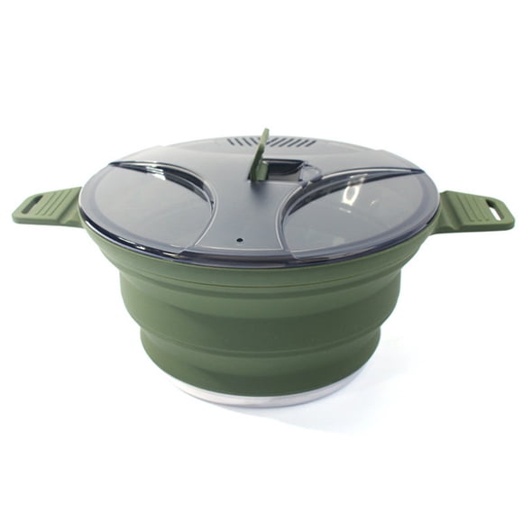 Outdoor Folding Pot Silicone Hiking Pot Portable Picnic Pot Stainless Steel Camping Cooker,Green