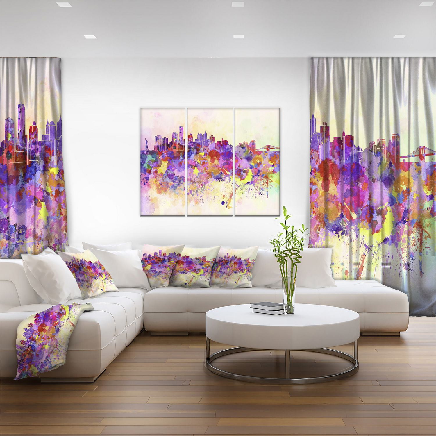 Design Art Purple New York Skyline Canvas Print