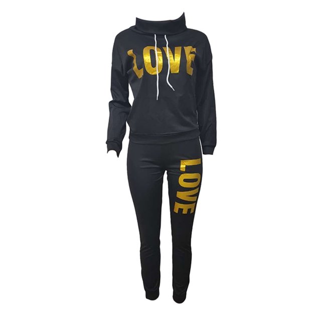 Innerwin Jogger Set Draped Neck Ladies Two Piece Outfit Sports Long Sleeve Loose Fit Sweatsuits Black M
