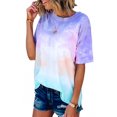 thumbnail image 1 of Femmes T-Shirt Tie Dyed Causal T-Shirt Femmes Top Manches Courtes Chemisier à Col Rond, Violet, M, 1 of 9