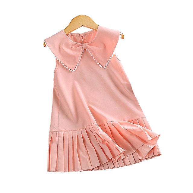 QUDDERR Robes Col Poupée pour Filles Été Sans Manches Robe Princesse pour Enfants Décontractée Swing Tournoyante 4-7 Ans