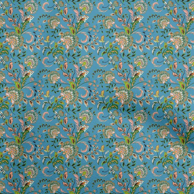 oneOone Rayon Blue Fabric Asian Japanese Floral Craft Projects Decor Fabric Printed By The Yard 56 Inch Wide