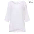 thumbnail image 1 of T-Shirt pour Femme, Couleur Unie, Haut Décontracté, Chemise à Manches Courtes, Fille, Col Rond, Blouse en Lin, Blanc, TTG, 1 of 6