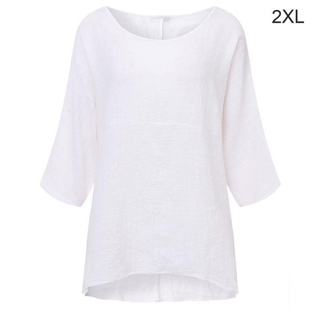 T-Shirt pour Femme, Couleur Unie, Haut Décontracté, Chemise à Manches Courtes, Fille, Col Rond, Blouse en Lin, Blanc, TTG