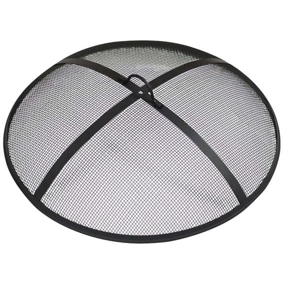 Sunnydaze Outdoor Heavy-Duty Steel Mesh Round Camp Fire Pit Spark Screen Lid with Handle - 24" - Black