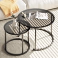 thumbnail image 1 of Coffee Table Nesting Set of Side Set Golden Frame Circular Round and Marble Pattern Wooden Tables Living Room Bedroom Apartment Modern Industrial Simple Nightstand, 1 of 9