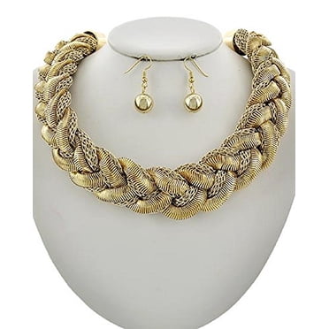 2Chique Boutique Women's Braided Mesh Fabric Chain (Gold)
