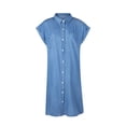 thumbnail image 3 of CEHVOM Robe pour Femme Mode Manches Courtes Ajustée Couleur Unie Robe MIDI en Denim, 3 of 5