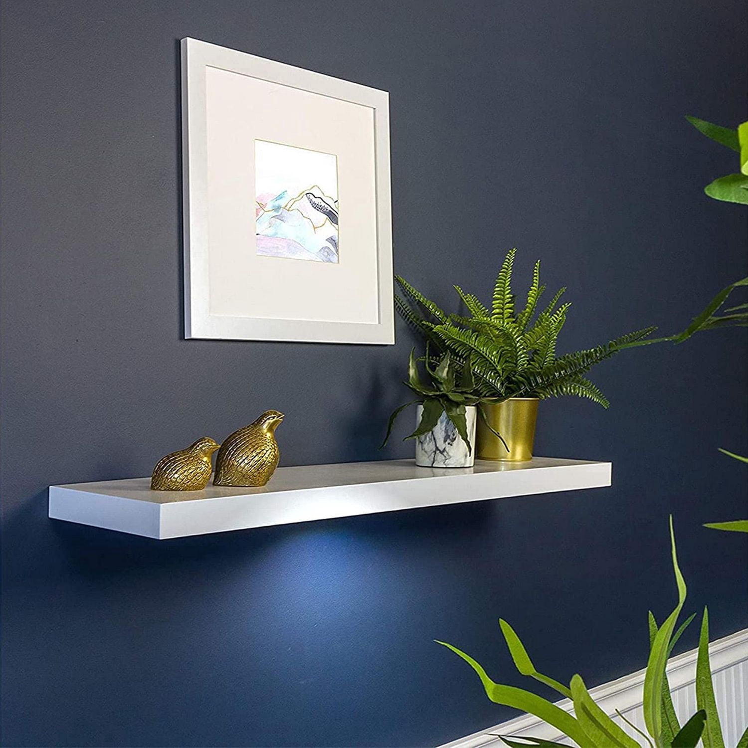 Kiera Grace Uniquely Modern Stockholm Aberg Engineered Wood Floating Wall Shelf With LED Light For Home, Room, & Office, 9"L x 36"W x 1.5"H, White