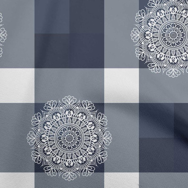 oneOone Cotton Silk Dusty Blue Fabric Asian Block With Check Craft Projects Decor Fabric Printed By The Yard 42 Inch Wide