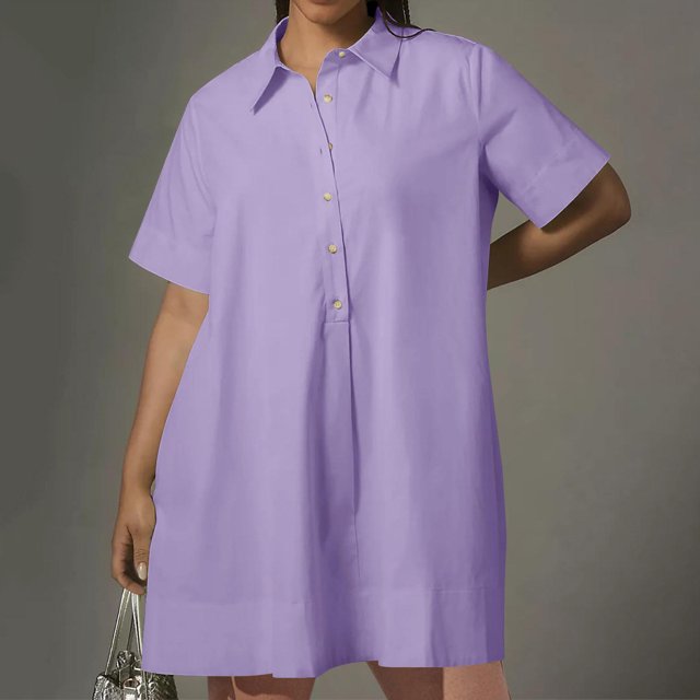 Robe d'Été pour Femmes 2024 Mode Grande Taille Printemps/ Décontractée Ample Manches Courtes Bouton Poche Robe Chemise 50 % de Réduction!
