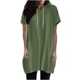 thumbnail image 2 of Qertyioot Women's Solid Color Hooded Drawstring Round Neck Short Sleeved T-shirt Loose Top, 2 of 6