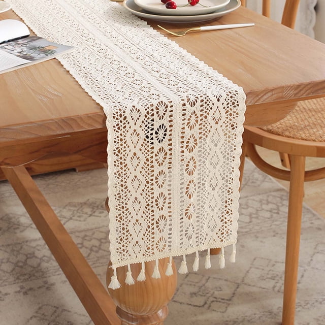 XZNGL Chemin de Table Boho Chemin de Table Rustique en Lin Macramé avec Pompons Chemin de Table Tissé pour Décoration de Table Bohème pour Maison Salle à Manger Chambre