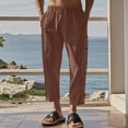 thumbnail image 1 of FcBaudy Full Length Pants Men's Casual Holiday Pocket Drawstring Solid Color Elastic Waist Cropped Pants Men Pants, 1 of 4