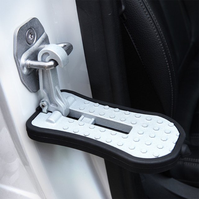 Car Doorstep Aluminum Alloy Auto Latch Hook Foot Pedal Foldable Vehicle Roof Rack Step, Silver