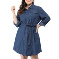 thumbnail image 1 of GRACE & GRANDEUR Robe-Chemise en Denim au-Dessus du Genou avec Ceinture pour Femme Grande Taille, 1 of 7