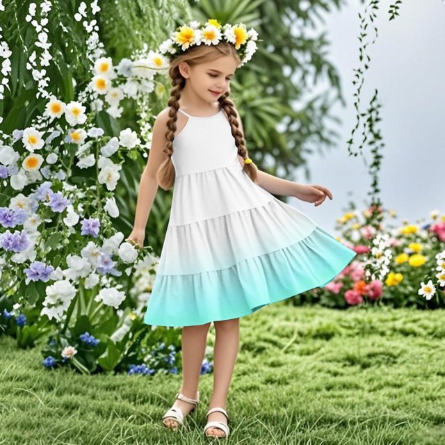 LOVZFMLL Robe d'Été Bohème à Bretelles pour Fillette, Décontractée, Sans Manches, à Étages, Style Camisole, pour 4-14 Ans