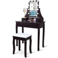 thumbnail image 1 of Costway 3 Drawers Vanity Table 10 Dimmable Bulbs Touch Switch Makeup Dressing Desk Brown, 1 of 10