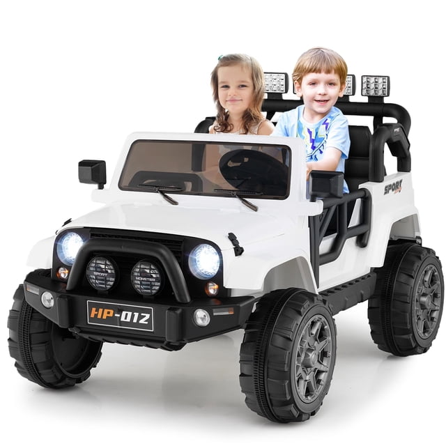 OLAKIDS 2 Seater Ride on Truck, 12V Battery Powered Electric Vehicle for Kids with Remote Control, Power Display, LED Lights, Story, Suspension System, MP3, Ride on Toy for 3+ Boys Girls