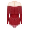 thumbnail image 2 of Alvivi Justaucorps de Danse pour Femmes Manches Longues Patchwork en Maille avec Strass Robe de Danse Latine Tango Bordeaux m, 2 of 7