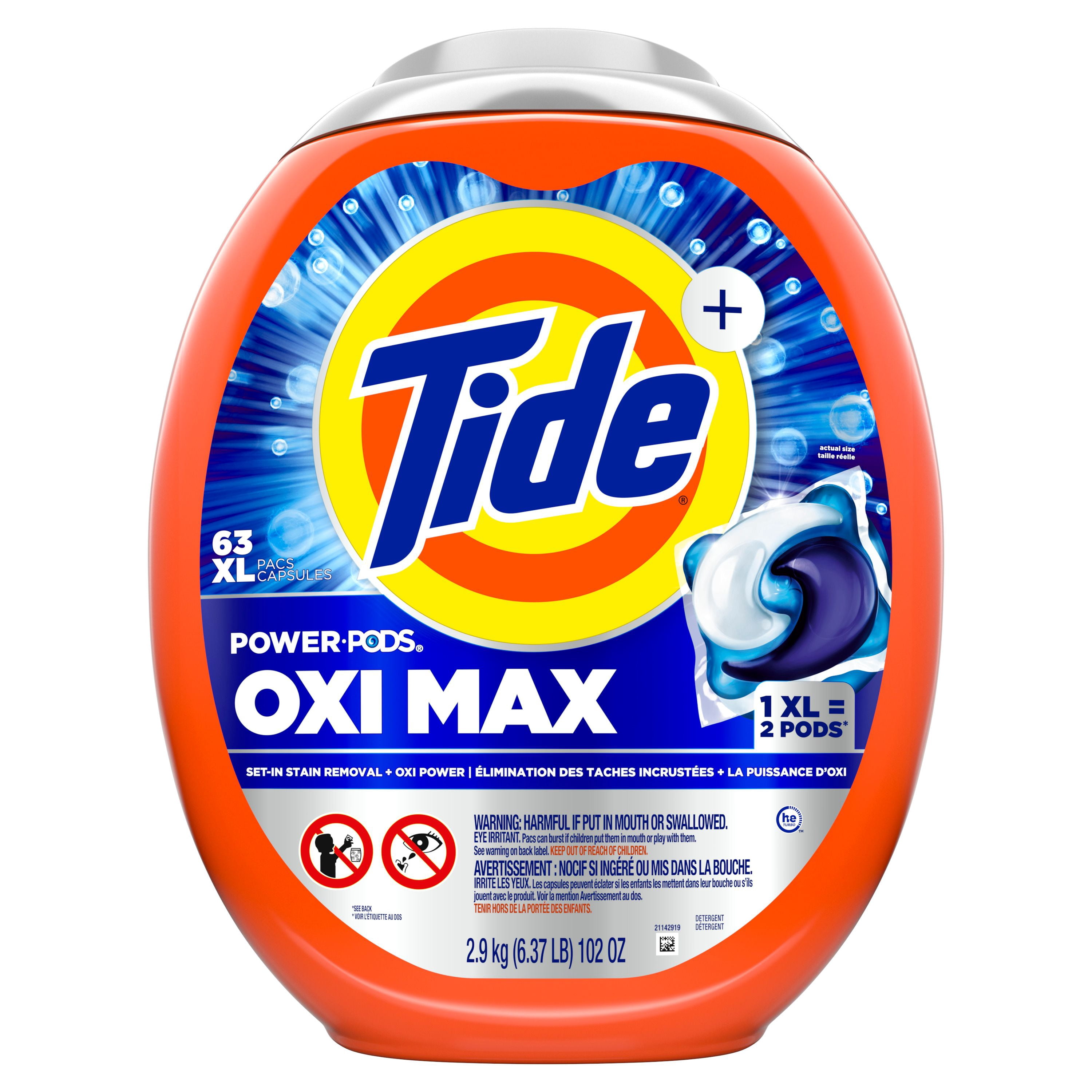 Tide Capsules Oxi Max Power Capsules de Détergent à Lessive, Détachant Plus Puissance Oxi, Capsules de Savon Détergent pour le Lavage de la Lessive, compatible HE, 3,96 Litres, 100 Brassées