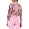 thumbnail image 3 of INSPIRE CHIC Blouson Bomber Court à Paillettes pour Femme, Manches Longues, Fermeture Éclair, Rose, TP, 3 of 5