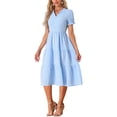 thumbnail image 2 of INSPIRE CHIC Women's Gingham Dress Summer Ruffle Trim V Neck Button Decor Flowy Midi Dresses S Blue, 2 of 6